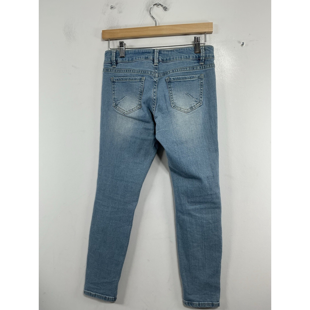 Woman’s Junior Cred NY Skinny Ankle Light Blue Jeans Size 1 Distressed Appliqué - Picture 2 of 6